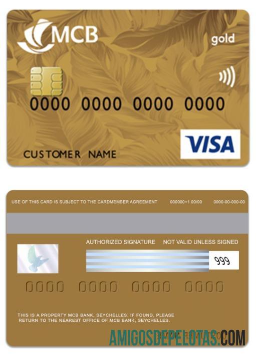 Cartão Seychelles MCB Bank Visa Credit Gold exemplo